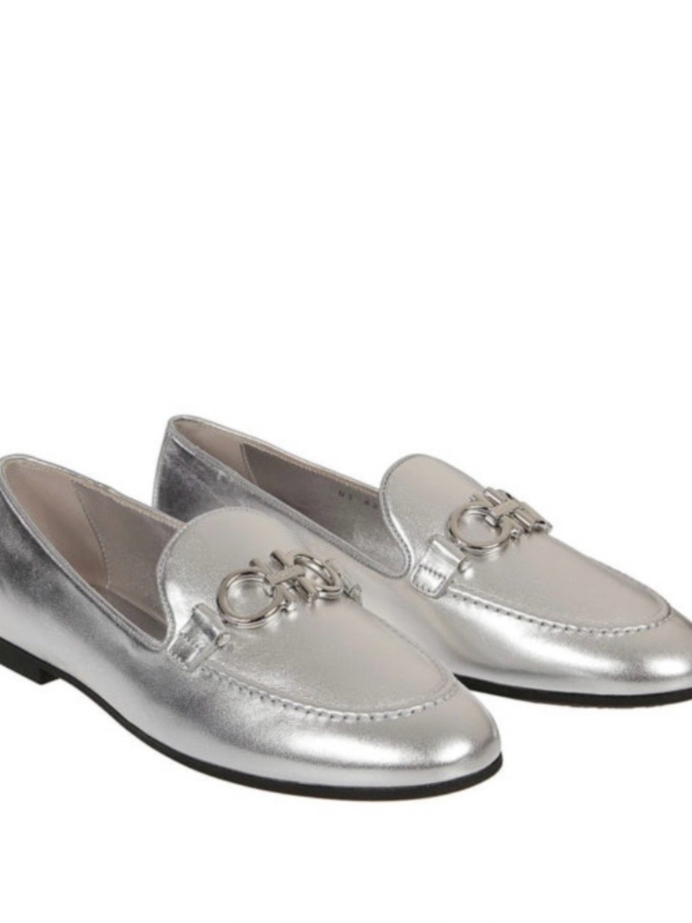 Salvatore Ferragamo Gancini Loafers Silver Shoes Women's Size 5